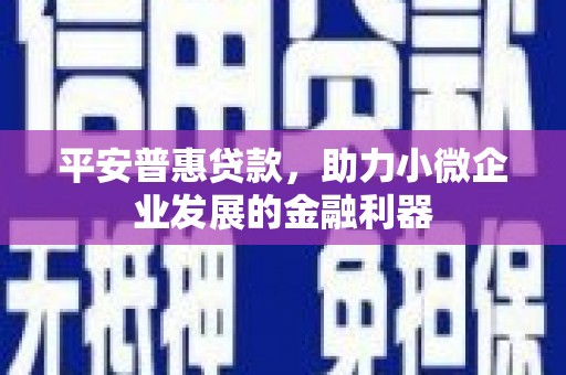 澄江平安普惠贷款，助力小微企业发展的金融利器